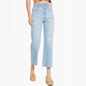 Levi's - Ribcage Ripped High Waist Ankle Straight Leg Jeans (size: 25 x 27)